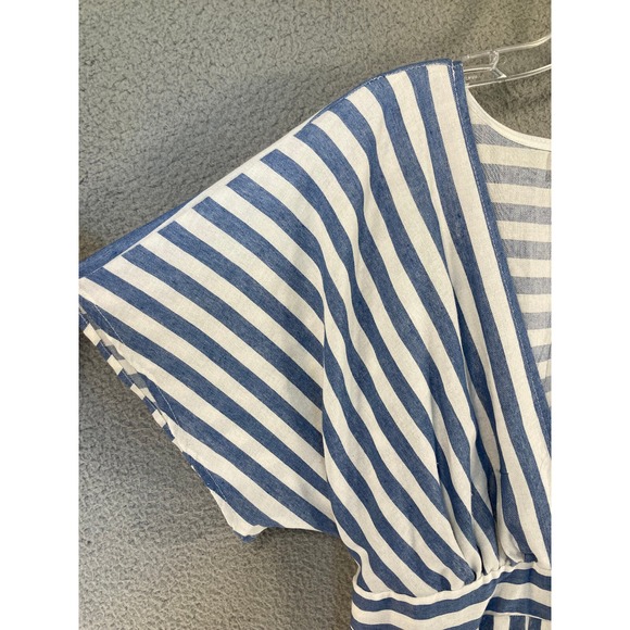 Janette Plus Dress Womens 1X Blue Stripe Short Sleeve Faux Wrap USA Made Coastal - Picture 7 of 12